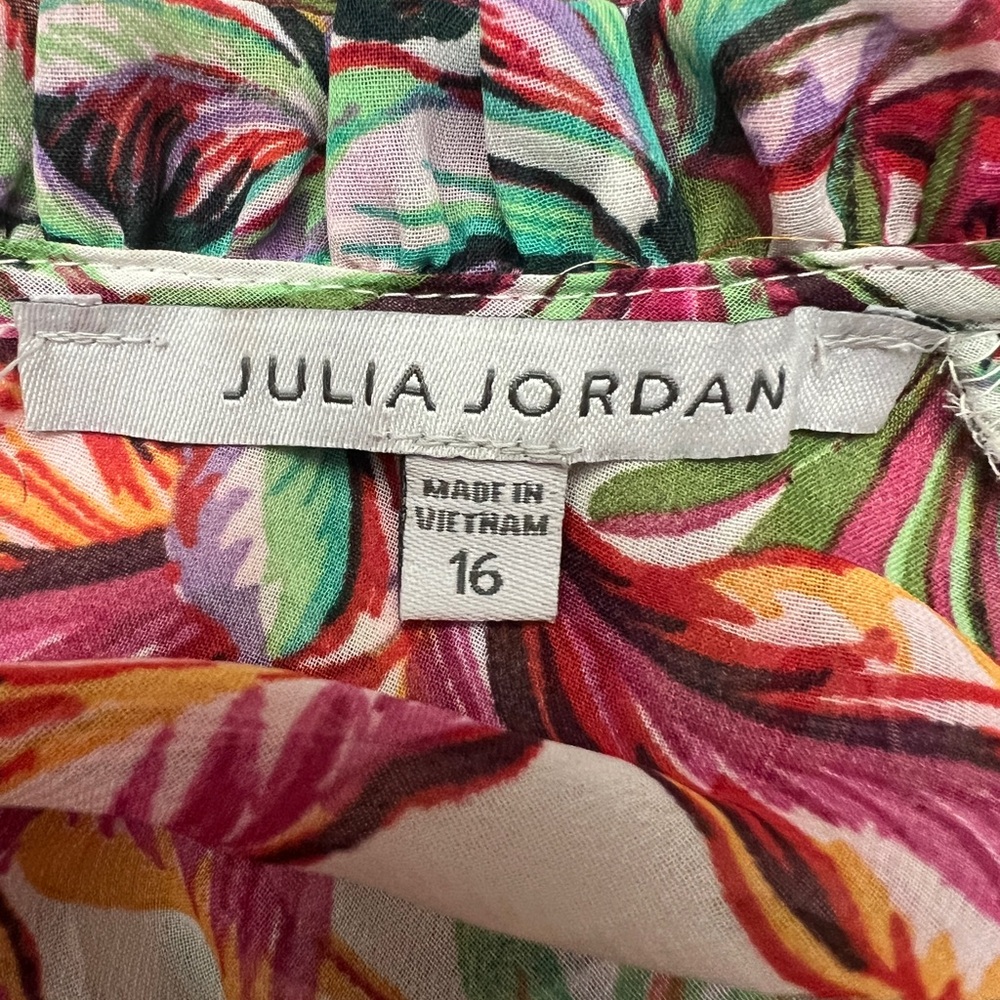 Julia Jordan floral belted dress - size 16 - cream/pink/green - Picture 5 of 12